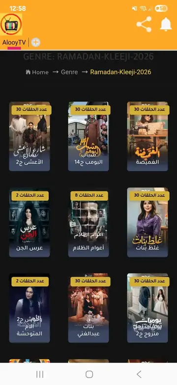 لقطة شاشة لمسلسلات رمضان الخليجي داخل تطبيق AlooyTV